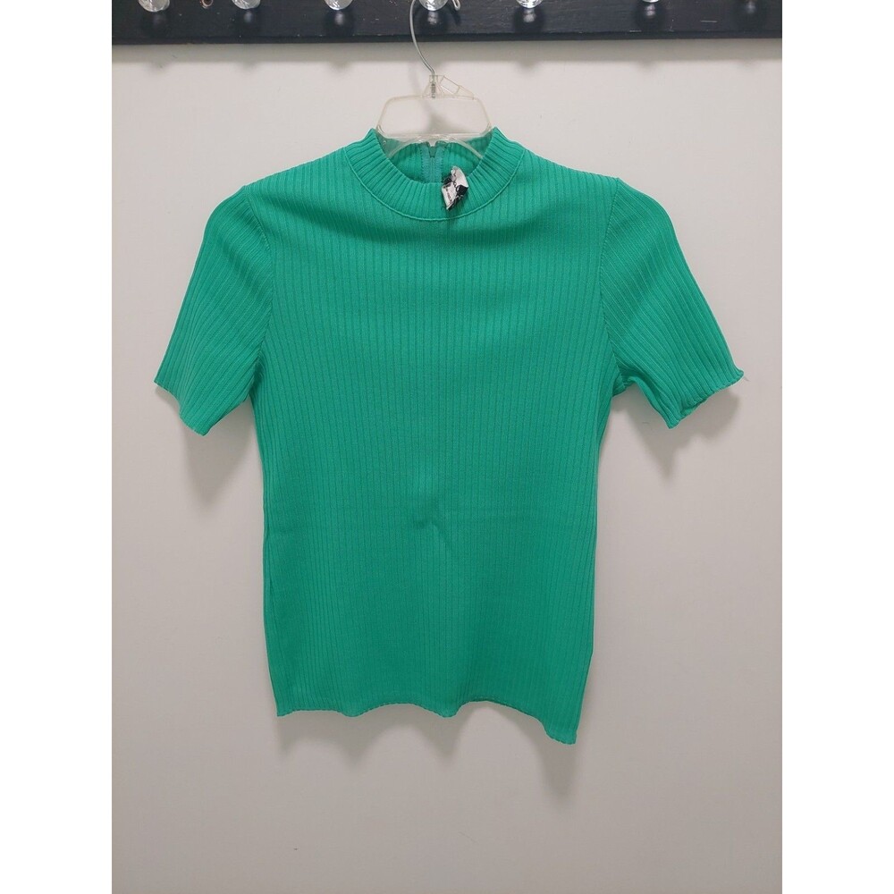 Vintage Top Mock Turtle Zip Back Polyester Green